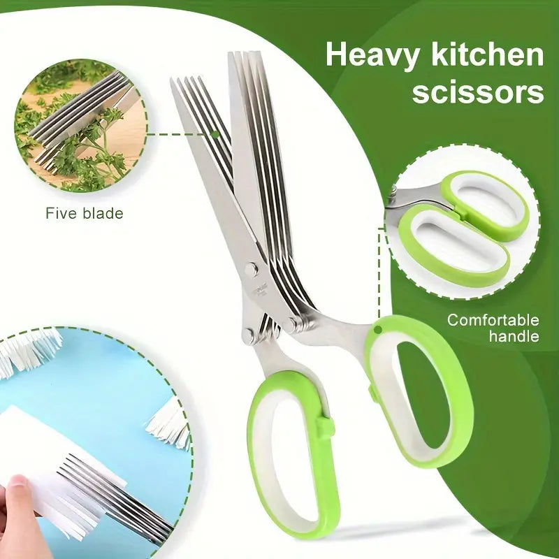 β
 5-Layer Herb Scissors β Stainless Steel Vegetable Cutter for Fast Chopping