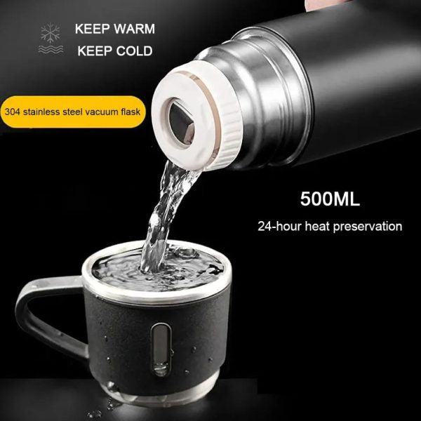 3-Cup 500ml Double-Layer Stainless Steel Vacuum Flask Set β Random Colors | Insulated & Durable