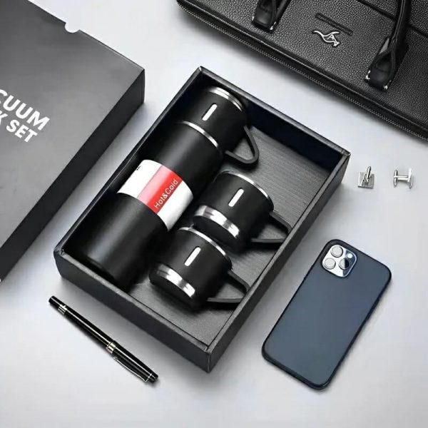 3-Cup 500ml Double-Layer Stainless Steel Vacuum Flask Set β Random Colors | Insulated & Durable