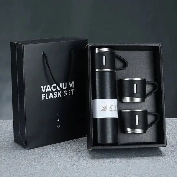 3-Cup 500ml Double-Layer Stainless Steel Vacuum Flask Set β Random Colors | Insulated & Durable