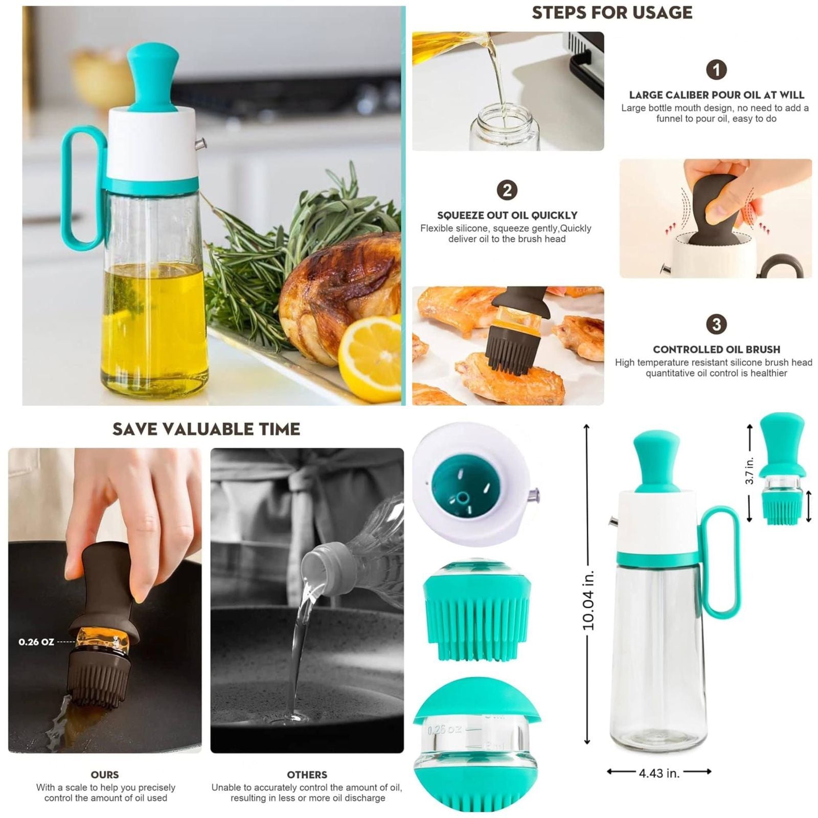 3-in-1 Oil Dispenser Bottle with Silicone Brush for Healthy Cooking