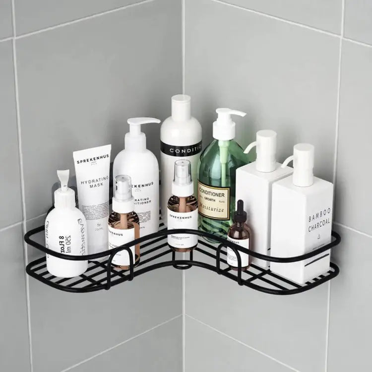 No-Drill Corner Shower Shelf – Wrought Iron Bathroom & Kitchen Storage Rack for Shampoo & Accessories"