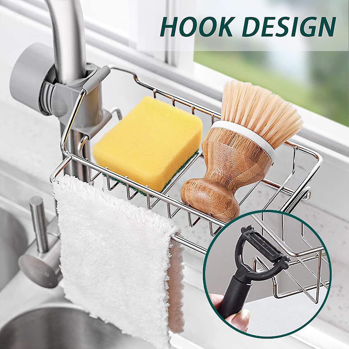 Stainless Steel Faucet Sponge Holder  Adjustable Sink Rack & Soap Organizer