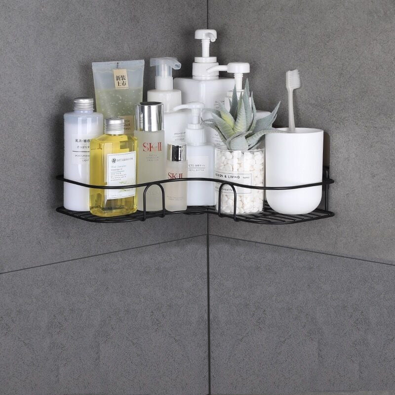 No-Drill Corner Shower Shelf – Wrought Iron Bathroom & Kitchen Storage Rack for Shampoo & Accessories"