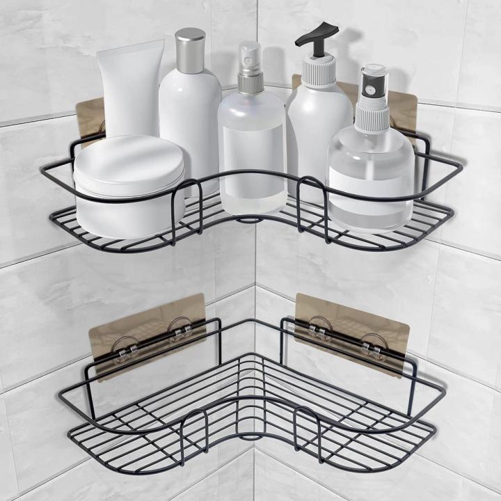 No-Drill Corner Shower Shelf – Wrought Iron Bathroom & Kitchen Storage Rack for Shampoo & Accessories"