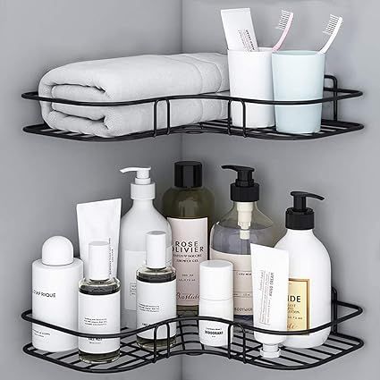 No-Drill Corner Shower Shelf – Wrought Iron Bathroom & Kitchen Storage Rack for Shampoo & Accessories"
