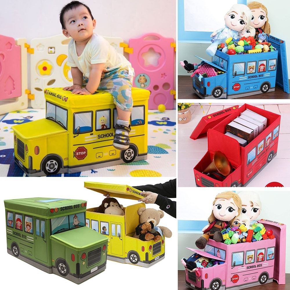 β
 Bus-Shaped Kids Storage Box & Chair β Foldable Toy Organizer (Yellow)