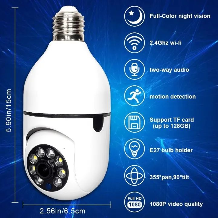 π 1080P WiFi Bulb Camera | Smart 360Β° CCTV | Night Vision & Motion Detection