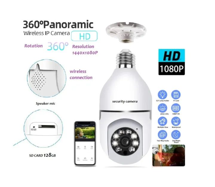 π 1080P WiFi Bulb Camera | Smart 360Β° CCTV | Night Vision & Motion Detection