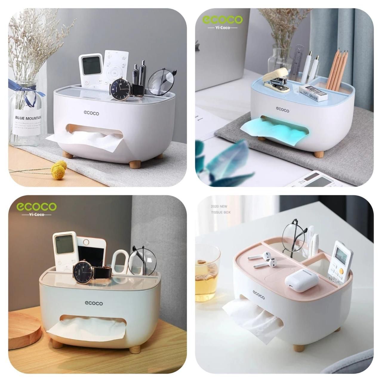"ECOCO Multi-Functional Desk Organizer – Remote Control Holder, Tissue Box & Cosmetic Storage Case with Suction Base"