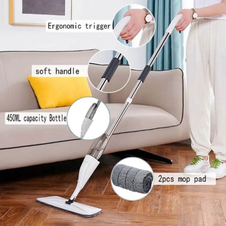 "360° Water Spray Mop with Refillable Bottle – Flat Microfiber Floor Cleaner for All Surfaces