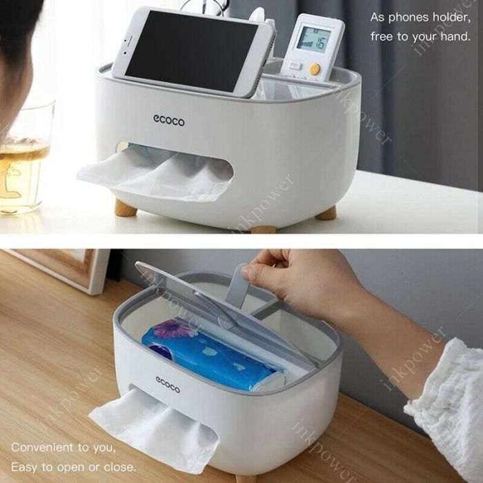 "ECOCO Multi-Functional Desk Organizer – Remote Control Holder, Tissue Box & Cosmetic Storage Case with Suction Base"