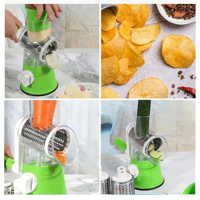 Tabletop Rotary Vegetable Cutter Manual Drum Slicer & Grater for Kitchen Use