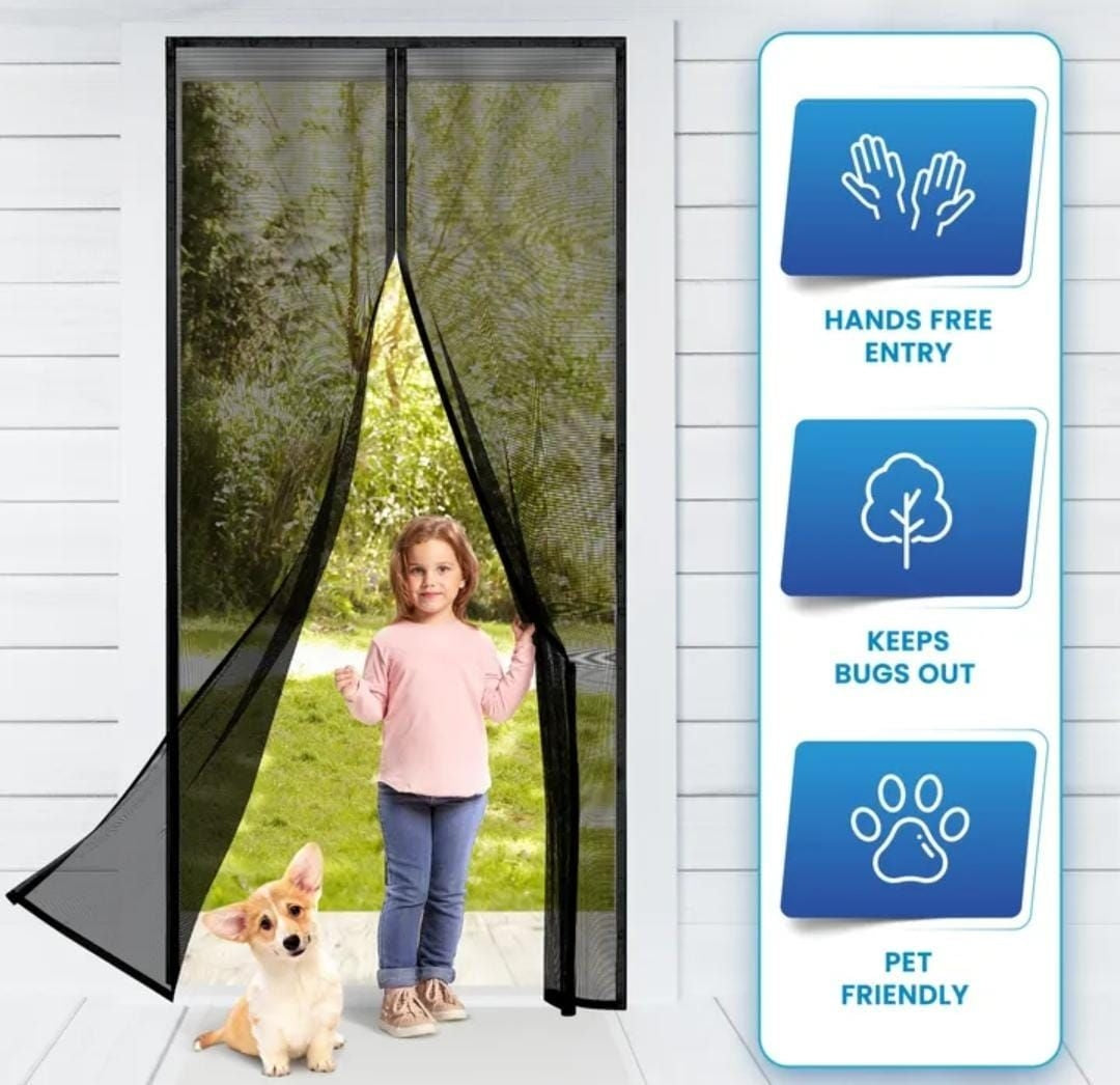 Magic Mesh Magnetic Screen Door Hands Free Insect Barrier for Doors