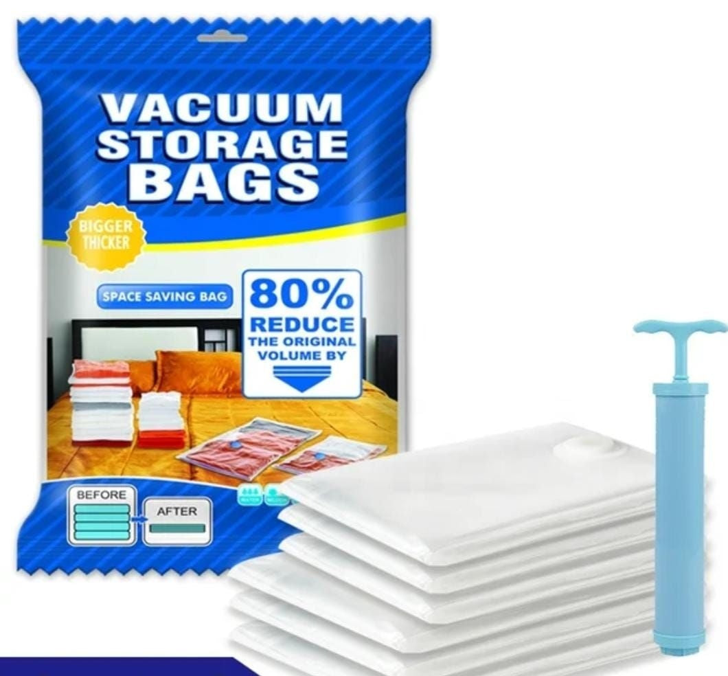 Vacuum Storage Bags with Pump – 5 Pack Travel Space Saver Compression Bags