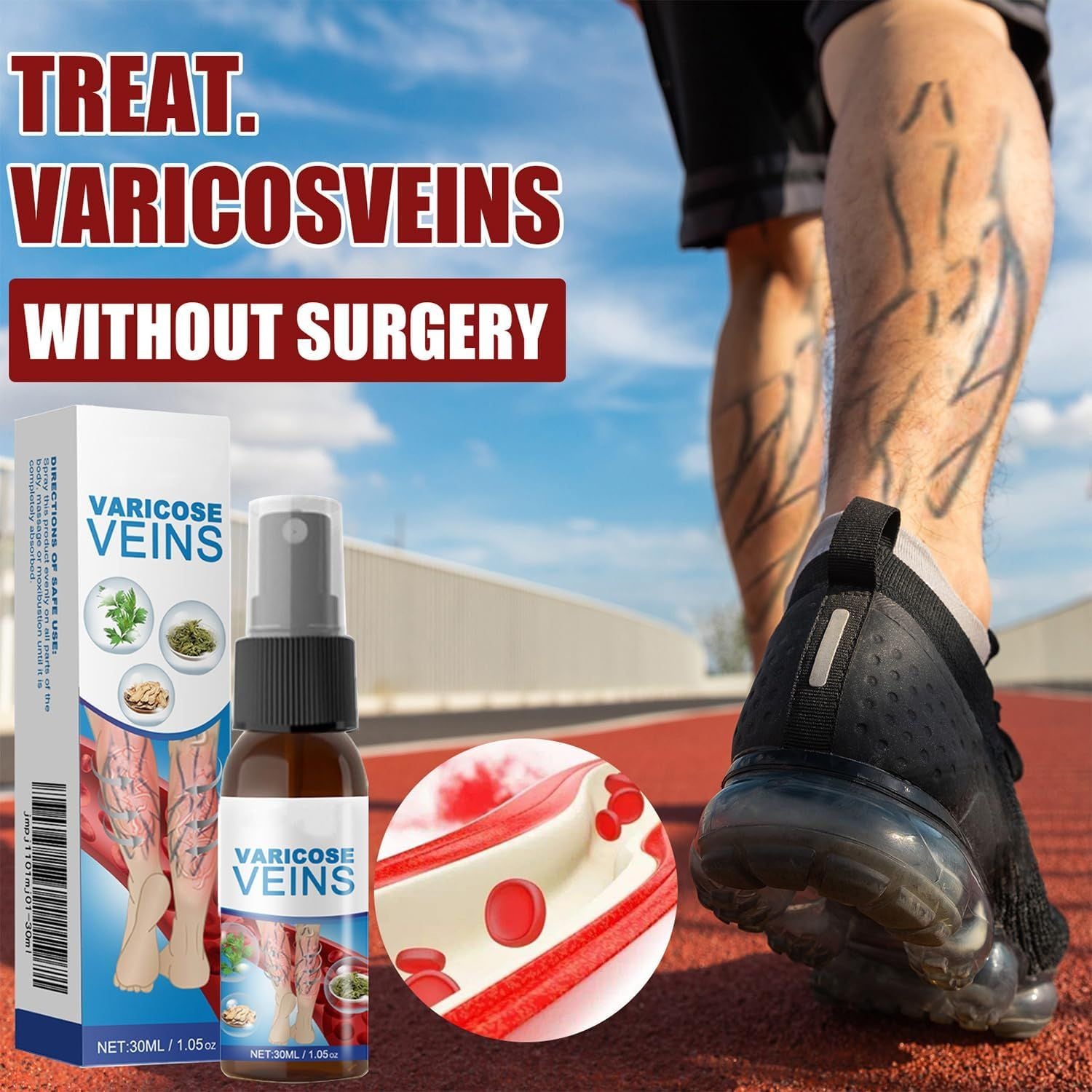 Vein Healing Varicose Veins Treatment Spray – Cooling Soothing Leg Relief & Skin Care Spray