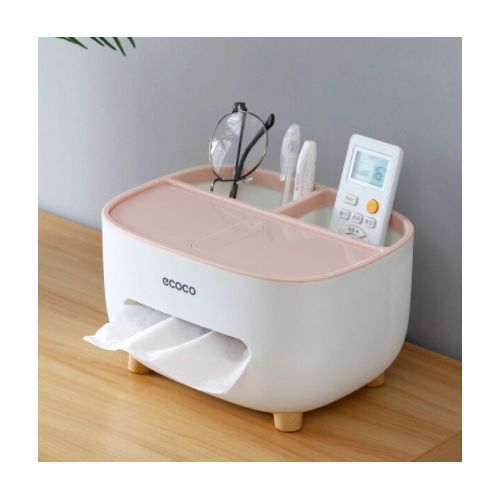 "ECOCO Multi-Functional Desk Organizer – Remote Control Holder, Tissue Box & Cosmetic Storage Case with Suction Base"