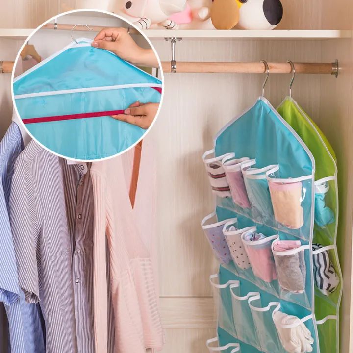 Multi-Pocket Wardrobe Organizer – Clear Hanging Bag with 16 Grids