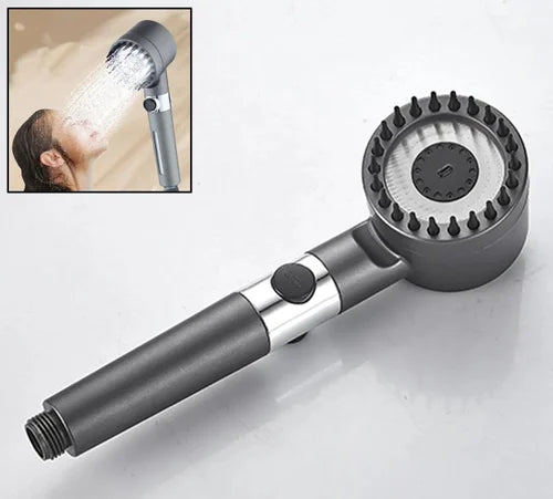 **3-Mode High Pressure Shower Head with Massage Brush – Rain & Spray Settings**