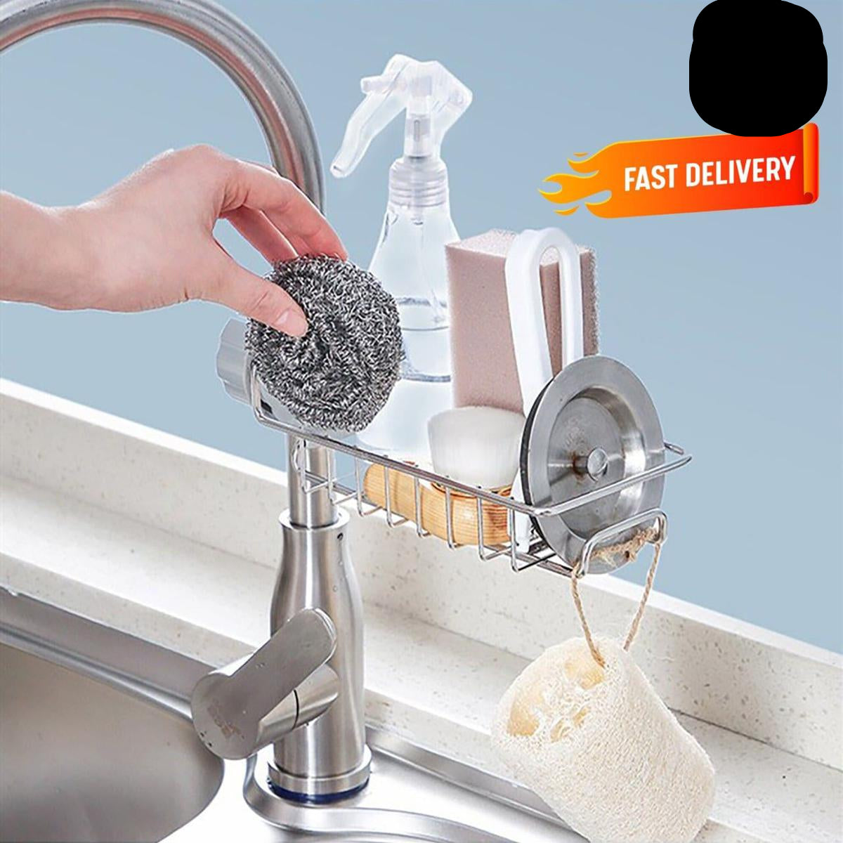 Stainless Steel Faucet Sponge Holder  Adjustable Sink Rack & Soap Organizer