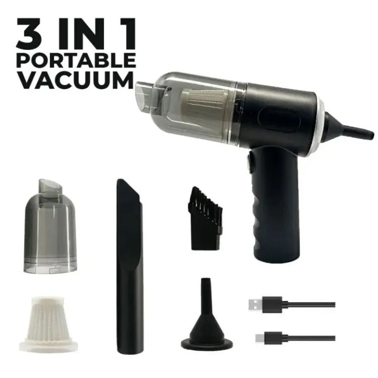 3-in-1 Portable Car Vacuum Cleaner – High Power Suction, Air Blower & Tire Inflator | Wireless Handheld Car Cleaning Tool