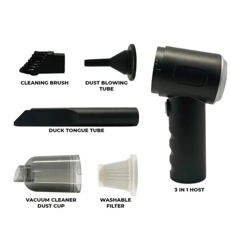 3-in-1 Portable Car Vacuum Cleaner – High Power Suction, Air Blower & Tire Inflator | Wireless Handheld Car Cleaning Tool