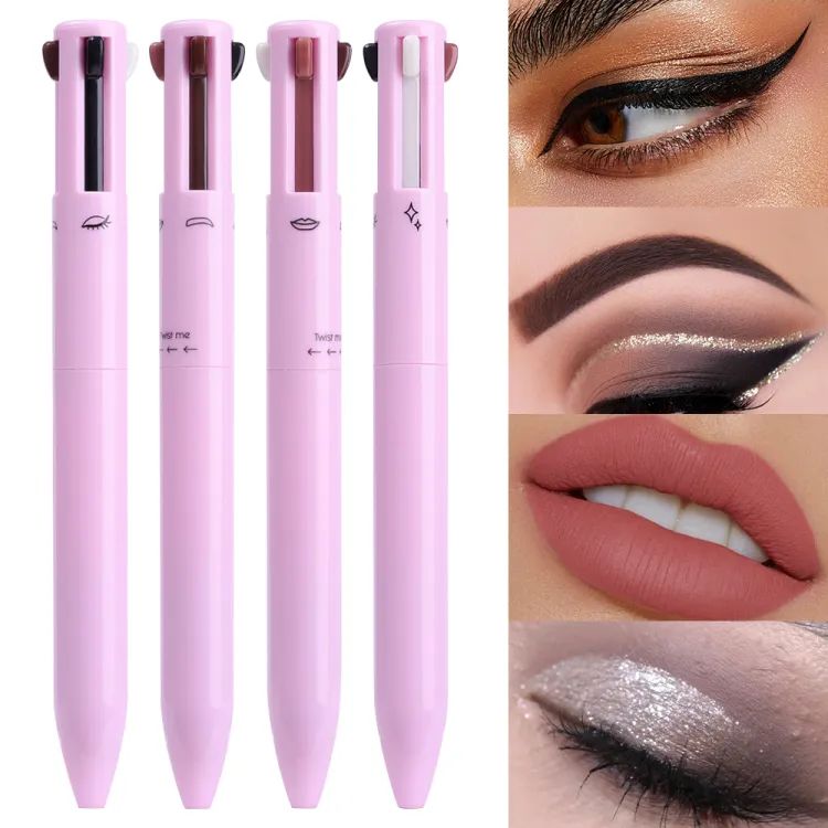 "4-in-1 Rotating Makeup Pencil – Eyeliner, Lip Liner, Brow & Highlighter in One