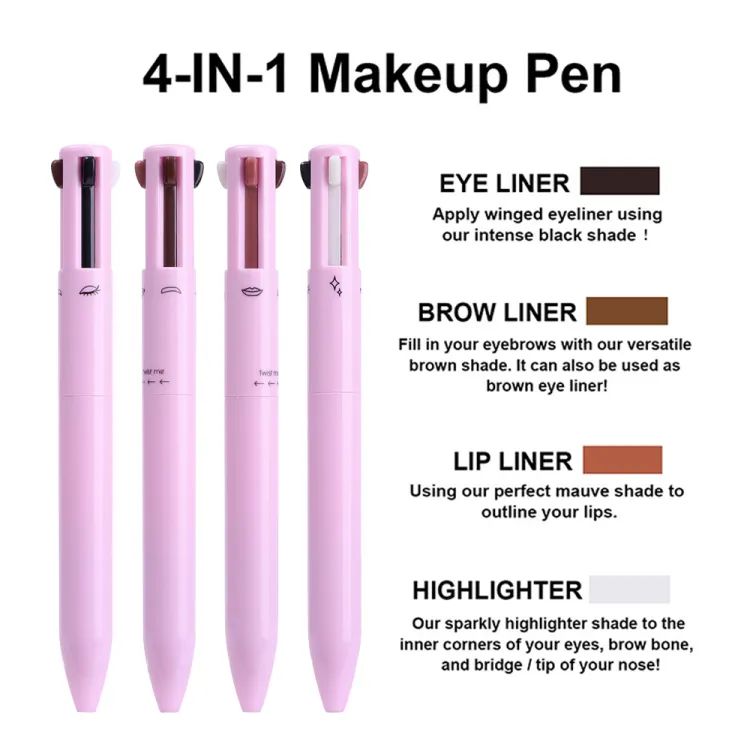 "4-in-1 Rotating Makeup Pencil – Eyeliner, Lip Liner, Brow & Highlighter in One