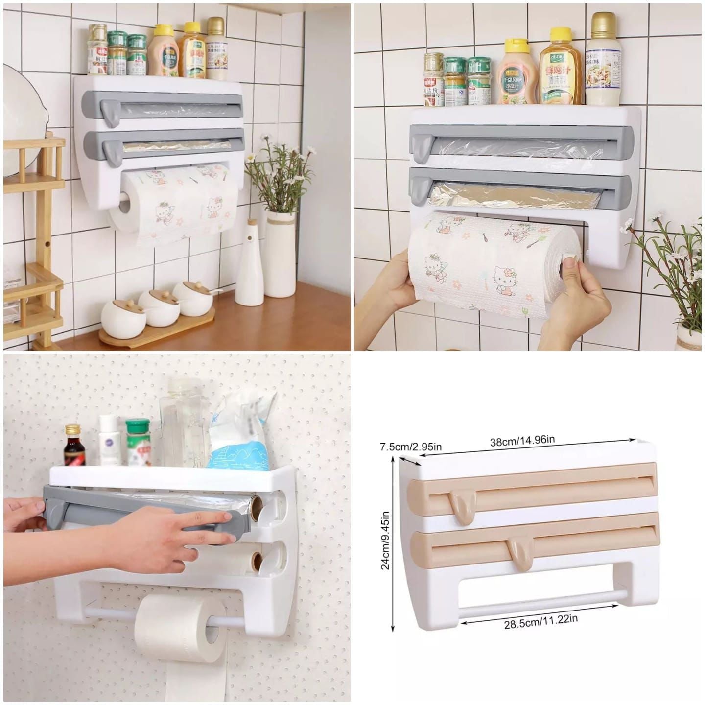 4-in-1 Wall Mounted Kitchen Organizer with Wrap Cutter & Shelf
