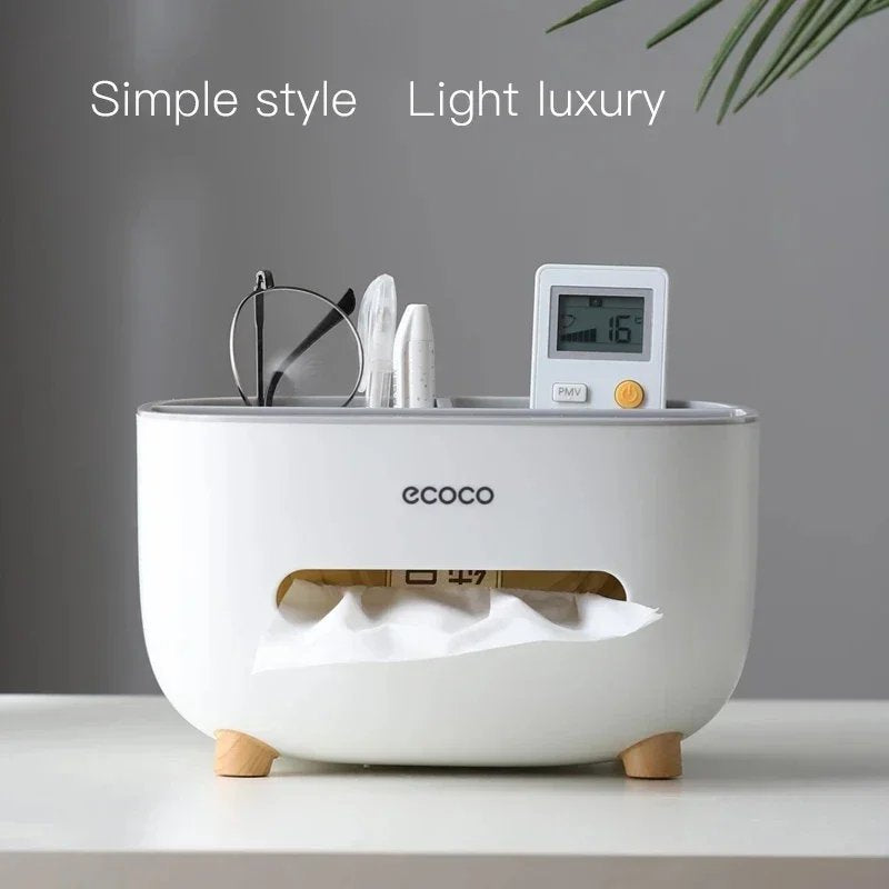"ECOCO Multi-Functional Desk Organizer – Remote Control Holder, Tissue Box & Cosmetic Storage Case with Suction Base"