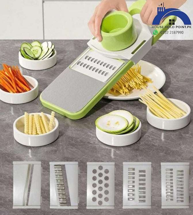 5-in-1 Manual Vegetable Cutter & Slicer – Stainless Steel Blades