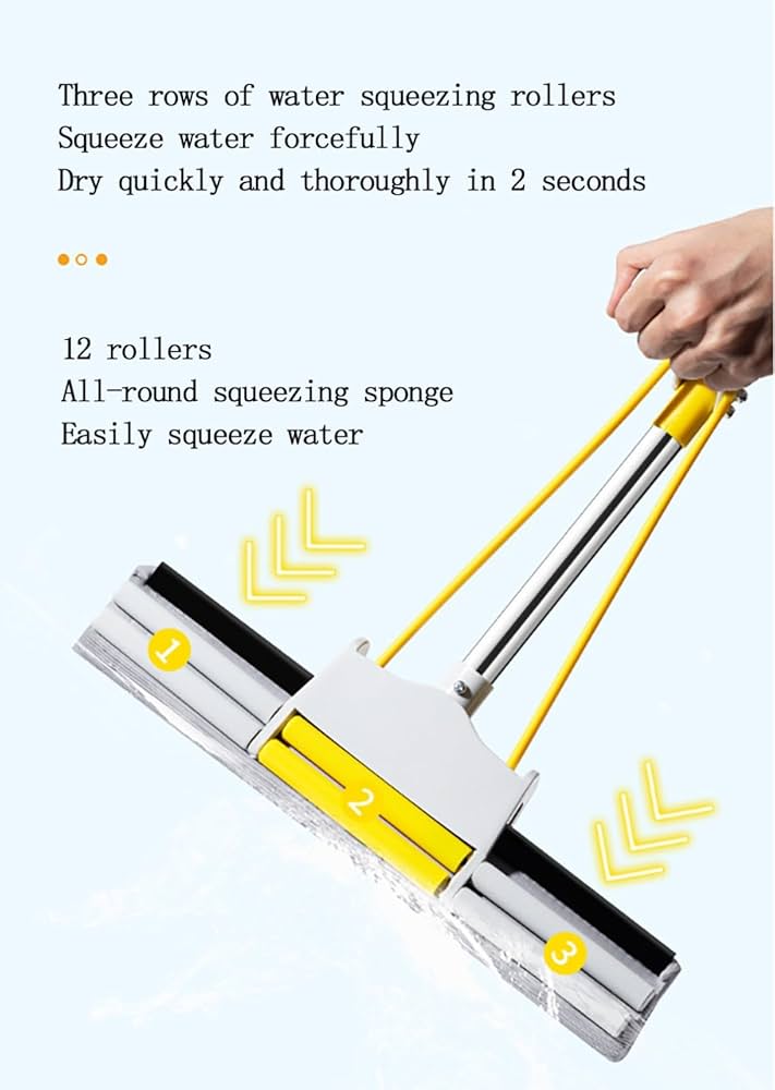 Foam Mop with Double Rollers – Easy Squeeze & Dry