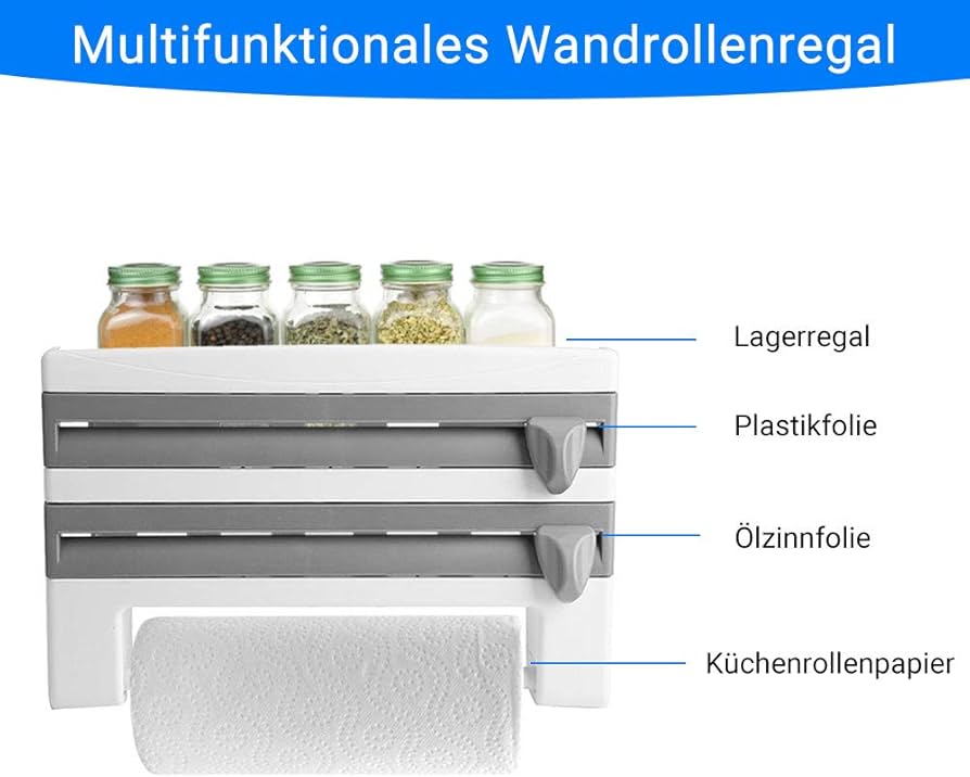 4-in-1 Wall Mounted Kitchen Organizer with Wrap Cutter & Shelf