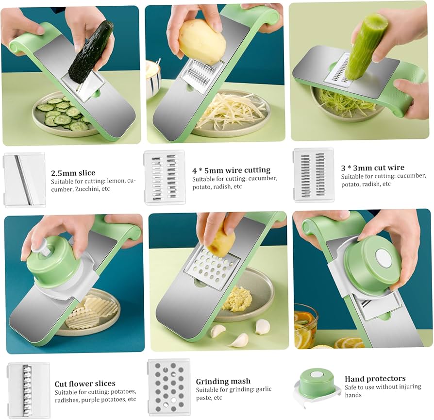 5-in-1 Manual Vegetable Cutter & Slicer – Stainless Steel Blades