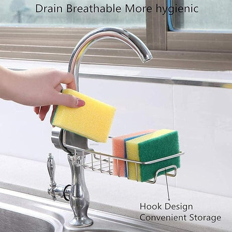 Stainless Steel Faucet Sponge Holder  Adjustable Sink Rack & Soap Organizer