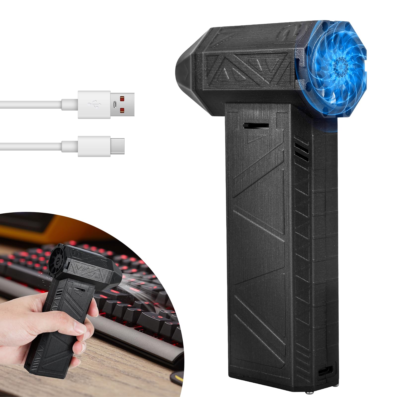 130000 RPM Mini Jet Fan with Flashlight – USB Rechargeable Air Blower