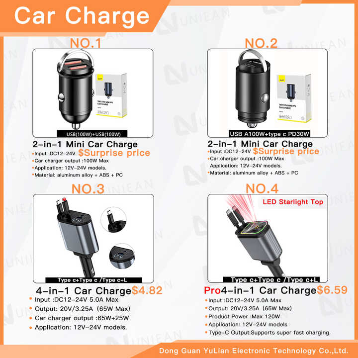 4-in-1 Retractable Car Charger with LED Starlight – 120W PD Fast Charging | Type-C & USB for iPhone, Android, and Laptops
