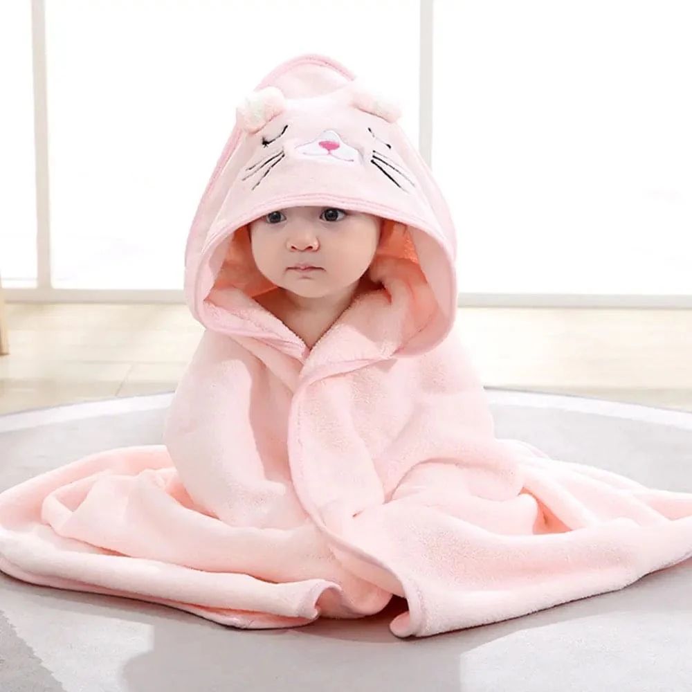 Baby Hooded Bath Towel – Super Absorbent Coral Fleece for Newborns