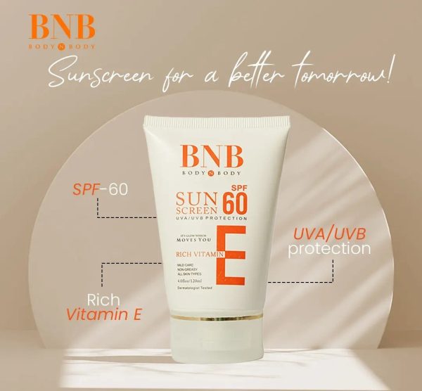 BnB Sunscreen SPF-60 with Vitamin E – 120ml | Ultimate Sun Protection & Hydration