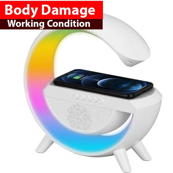 G Lamp Smart Bluetooth Speaker with Wireless Fast Charging – RGB LED Desk Light & Mobile Charging Station (Body Damage PCs, Charging Working Fine)