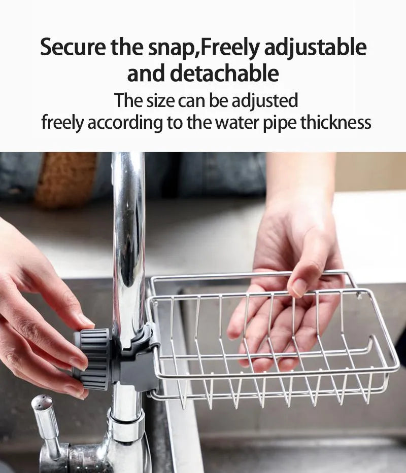 Stainless Steel Faucet Sponge Holder  Adjustable Sink Rack & Soap Organizer