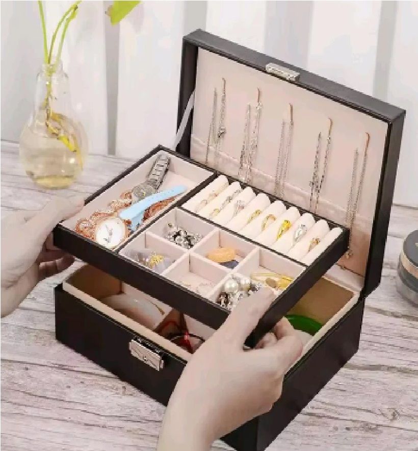 Large Jewelry Storage Box – Double Layer Organizer with Lock
