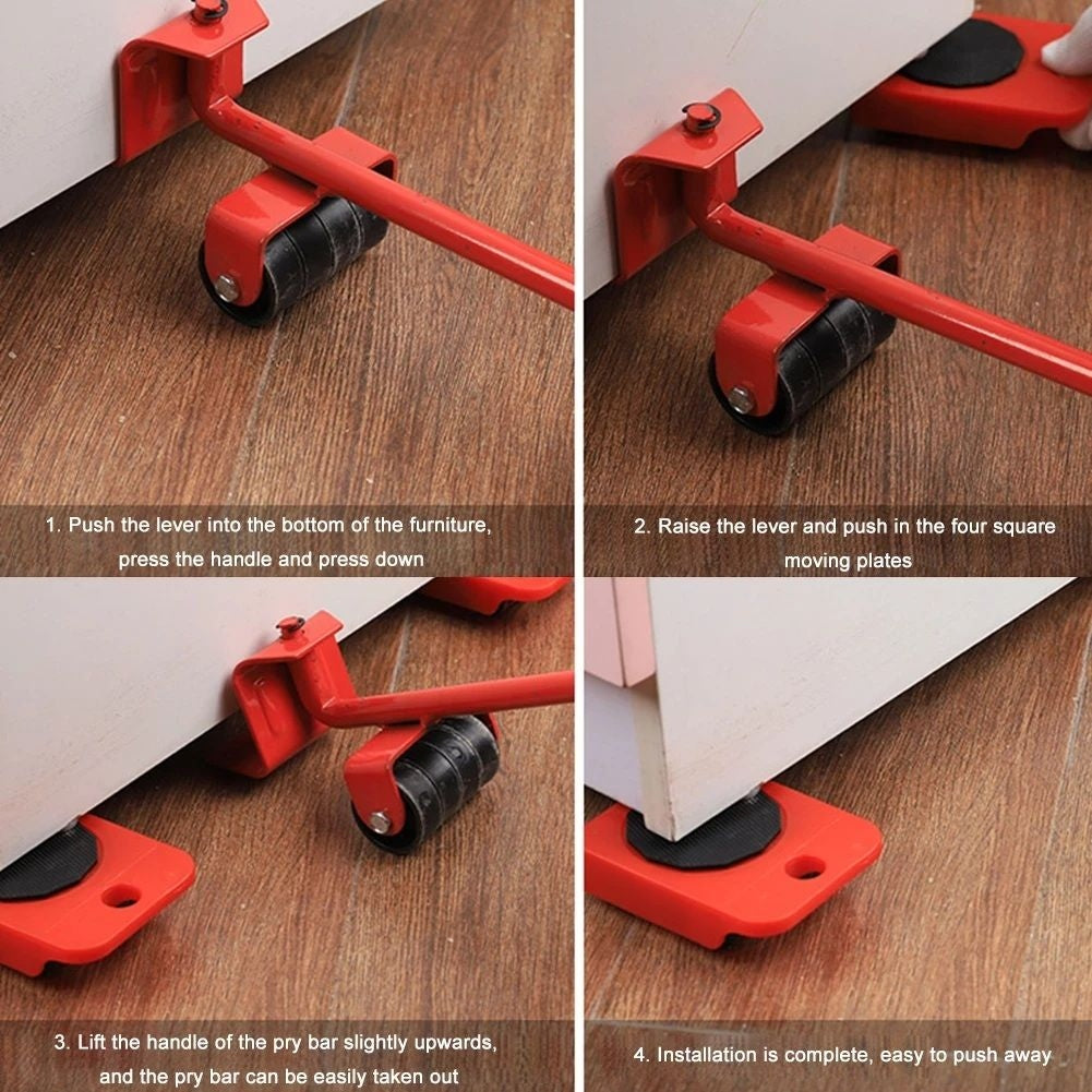 Furniture Lifter & Mover Tool Set – Heavy Appliance Roller with 4 Sliders & 1 Lift Bar