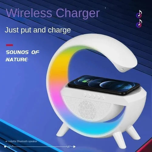 G Lamp Smart Bluetooth Speaker with Wireless Fast Charging – RGB LED Desk Light & Mobile Charging Station (Body Damage PCs, Charging Working Fine)