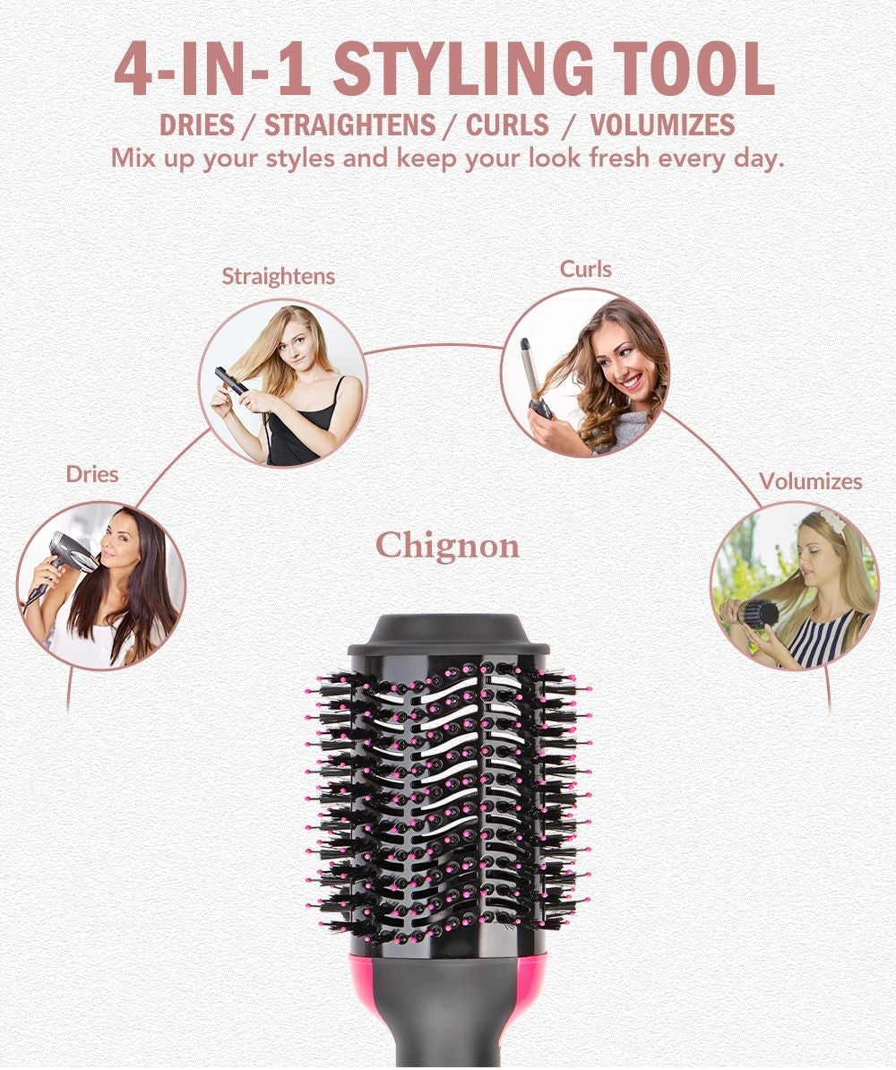 One-Step Hot Air Brush – 3-in-1 Hair Dryer, Straightener & Curler Comb