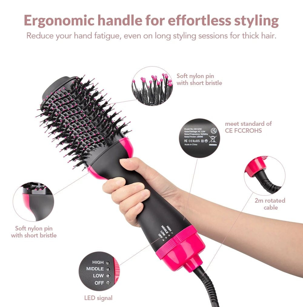 One-Step Hot Air Brush – 3-in-1 Hair Dryer, Straightener & Curler Comb