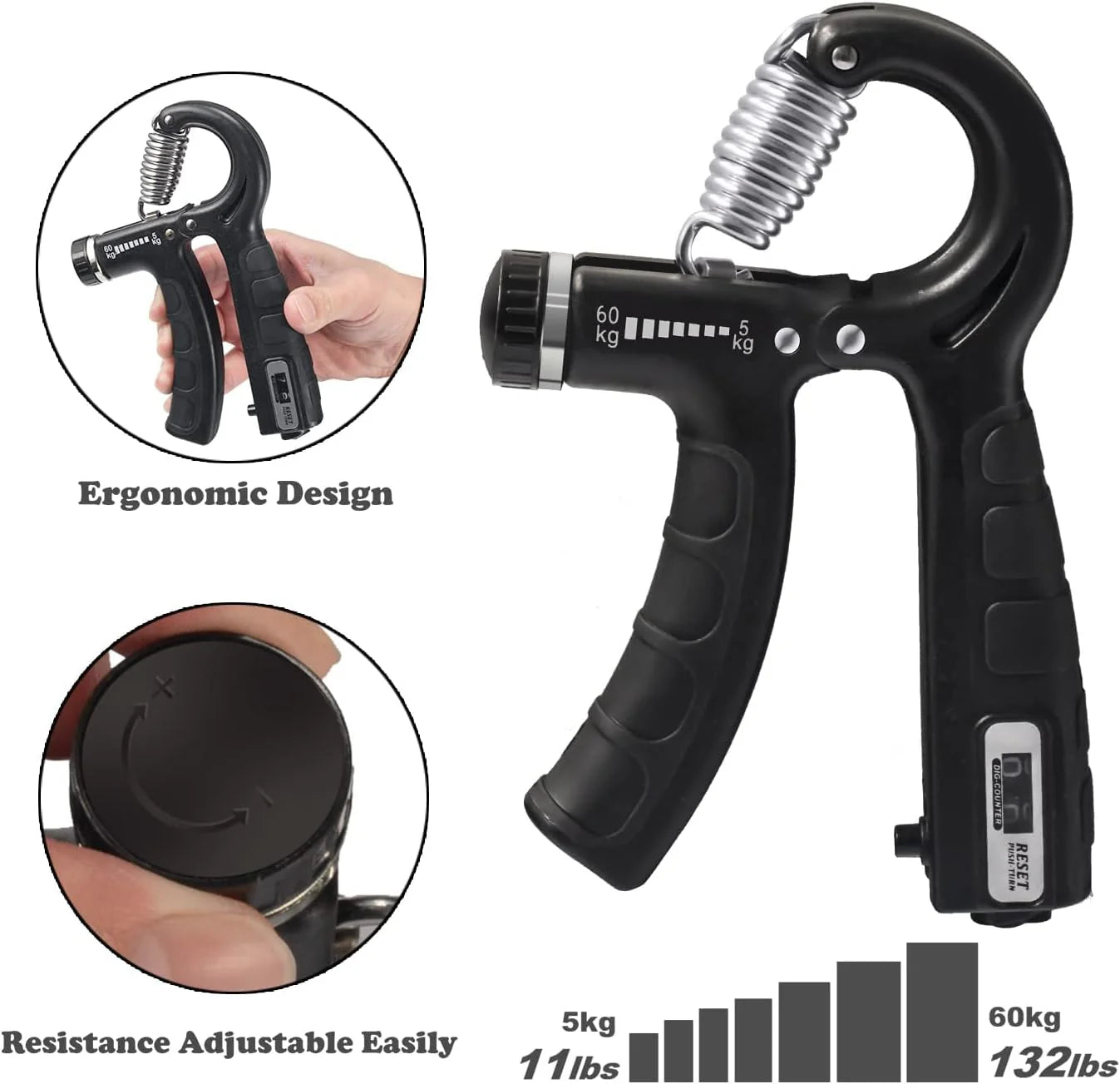 Adjustable Hand Grip Strengthener with Counter | Wrist & Forearm Exerciser