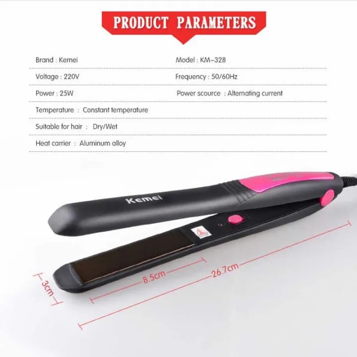 Kemei KM-328 Slim Hair Straightener | Fast Heat | Ceramic Plates