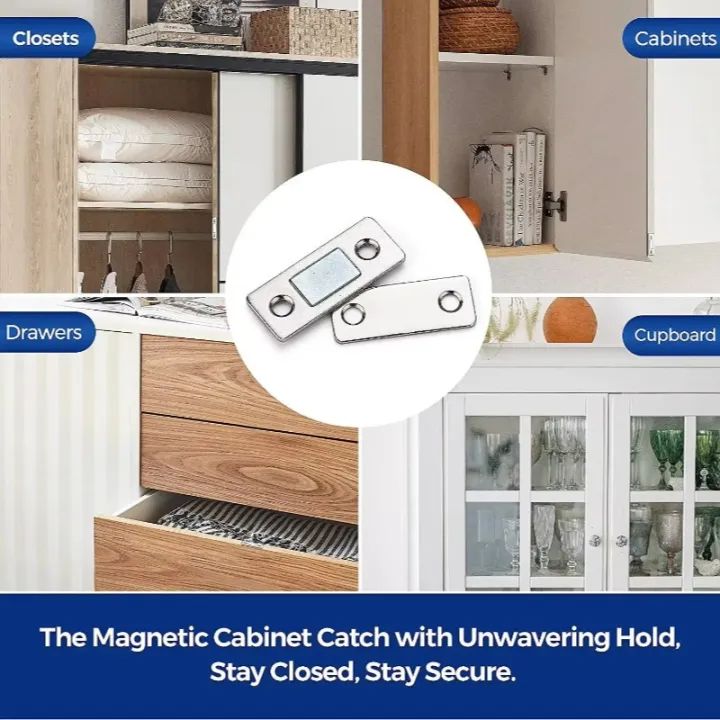 Ultra-Thin Magnetic Cabinet Catches - Stainless Steel Door Latches (4 Pack)