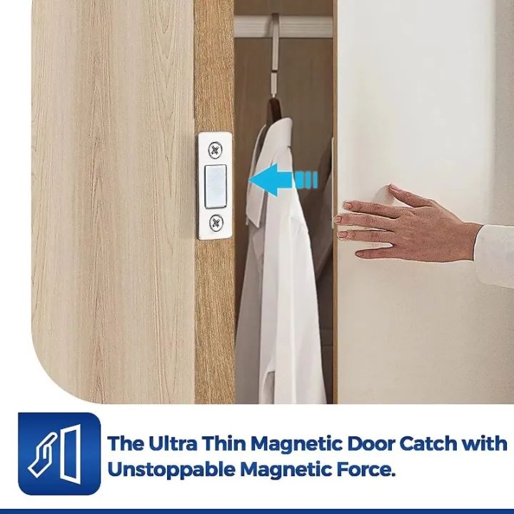 Ultra-Thin Magnetic Cabinet Catches - Stainless Steel Door Latches (4 Pack)